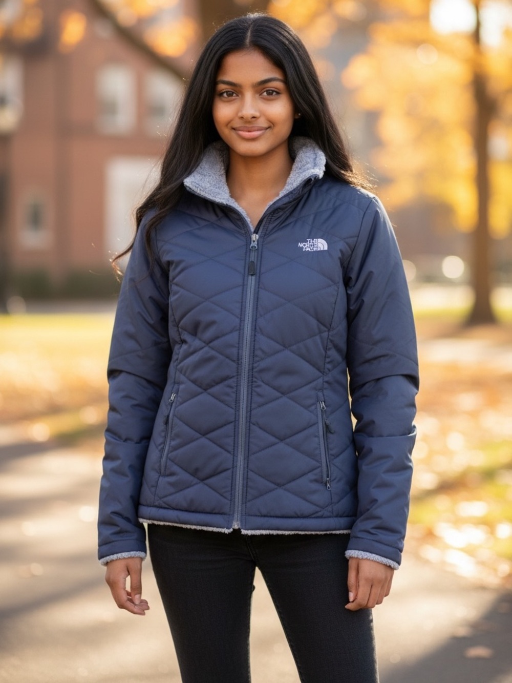 The North Face Puffer Fleece Fur Lined Blue/ Gray Jacket